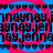 Pixelated text repeats 'jennay,jennay,jennay,jennay,jennay,jennay,jennay,jennay' across a blue and pink background with heart borders.