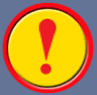 Four circular yellow icons with red borders; two display red exclamation marks, two show 'WARNING' text in red capital letters.