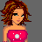 Pixel art contact sheet showing three frames of an animated character with red hair, pink top, black skirt, and checkered sleeves against a gray background.