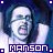 Pixelated image of a person with light skin and dark hair, mouth open in mid-expression, against blue-toned background with white text reading "manson." at bottom.