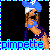 Pixel art contact sheet of a cheerleader character in blue and purple outfit performing animated poses with repeated text "pimpette" at bottom of each frame.