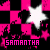 Pixelated animated icon with pink and black checkered background, white star symbols, and text reading 'SAMANTHA' in contrasting colors.