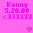 identical pink text blocks on a pink background, each displaying 'Kenny', '5.20.09', and '<333333', with red heart symbols appearing in the center of each block
