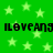 Green background with light green stars and repeated black text 'iloveang' in two horizontal