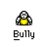 Animated contact sheet of a pixel art character in yellow shirt with soccer ball head, showing sequential actions including standing alone, interacting with other figures, and emitting red particle effects.
