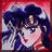 Pixelated anime-style character with dark blue hair and red background, next to black with white text "AnimeIM" and "com"