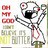 Pixelated static icon featuring a stick-figure character with black head, white body, and red accents holding a green object, alongside three red rectangular shapes on the left and gray text at bottom.