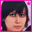 five pixelated portrait with a bright pink border, showing sequential facial expressions and cropping variations