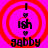 A static icon with a bright pink background and red concentric circles surrounding text elements.