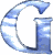 A blue and white stylized letter G with cloud-like patterns, displayed in a of six identical static frames