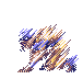 A pixelated character in golden martial arts attire transitions through multiple poses with cloud and energy effects, starting from a blurred motion state to stable stances.