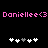 Pixelated pink text "Daniellee<3" spans top of black background, with two of white and gray heart icons below