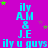 A static digital image with a bright purple background featuring repeated cyan text and green star shapes.