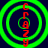 Four identical green concentric circles with red vertical text 'CRAZY' on a dark blue background, arranged in a