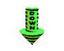 Green and black striped 3D arrow icon with 'DOWN' text on top, rotating through multiple angles against a gray background.