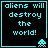 Four identical pixel-art display cyan text on black background with a small alien icon in the bottom-right corner of each