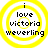 Four identical circular icons with yellow concentric rings and black text reading "i love victoria weverling" on white background.