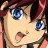 Pixelated anime-style character with red hair and blue eyes, mouth open in surprise, next to black background with white text "Anime IM" and "com".