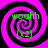 Four identical spiral patterns arranged in a , each with pink and black concentric spirals overlaid by green text reading 'woahh' and '[x2]'
