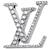 Static grayscale pixel art of a stylized monogram with interlocking letters, featuring smooth curves and sharp angles on a white background.