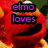 Red puppet character with large white eyes and orange nose appears in six with text overlays reading 'elmo loves his goldfish and crayons too!!'