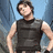 Pixelated image of a person in a sleeveless shirt with hands on hips, surrounded by pink text and black background.