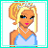 Animated contact sheet showing three frames of a pixel art buddy icon featuring a blonde cartoon woman and text-based animations with star symbols.