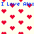 Pixelated red hearts fill a on a light background, with blue text reading "I Love Alex" repeated horizontally across the image