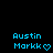 Pixelated blue text 'Austin Markk' with a heart symbol on black background, two identical frames side-by-side.