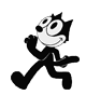 Black-and-white cartoon cat character in multiple walking poses across a gray background, showing sequential motion frames.