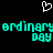 A static pixel art image with a black background, featuring a white heart outline at the top and cyan text reading "ordinary ordinary day day" in a pixelated font.
