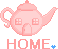 Pixelated pink teapot-shaped house with two windows and a door, displayed in a with animated text and blue star symbols changing across frames