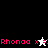 Pixelated icon with pink text 'Rhona x' and a star symbol, alternating between white and black star shapes on black and white backgrounds.