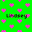 Green background with pink pixelated hearts and black text reading "Lindsey" in four locations.