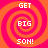Four identical pixelated spiral patterns with text 'GET BIG SON!' in white on orange and pink background.
