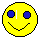Animated contact sheet of a yellow smiley face icon transitioning from circular to hourglass shape across 21 frames with blue eyes and black outline.