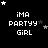 Pixel art icon with 'iMA PARTYY GIRL' text and star animations on black background.