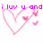 Pixelated pink heart outline with small hearts and butterflies, overlaid text in purple pixel font.