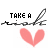 four and four displays a repeating pattern with 'TAKE A' text above pink hearts, each showing different color variations of the text
