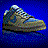 Pixelated image of a shoe on blue background with water reflection effect, rendered in low-resolution style.
