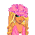 Pixel art contact sheet showing a female character in pink and silver attire with multiple views including full-body, torso, legs, headshot, and text labels "Angel" and "Cutie".