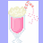 Pixelated glass of pink liquid topped with whipped cream and a striped straw, with scattered pixel particles.