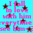 Cyan background with repeating pink text "I fall in love with him every time I see him" and dark red stars, no visible animation changes.