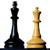 Two pixelated chess pieces, a black queen and gold king, stand side-by-side on a white background.