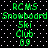 Green pixelated text on black background with white dots, repeated twice in a