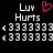 Pixelated text and symbols on black background with pink heart symbol above 'Luv' text, repeated in two