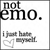 Black text on white background reads 'not emo.' with pixelated lower text and a heart symbol below.