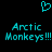 Pixelated cyan text and heart symbol on black background, with 'Arctic Monkeys!!!' repeated twice in two