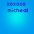 Blue gradient background with four identical pixelated text blocks reading 'xoxoxo' above 'micheal' in dark blue.