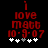 Red pixelated text on black background reads 'i love Matt 10-9-07' with five white plus signs below, one grayed out.
